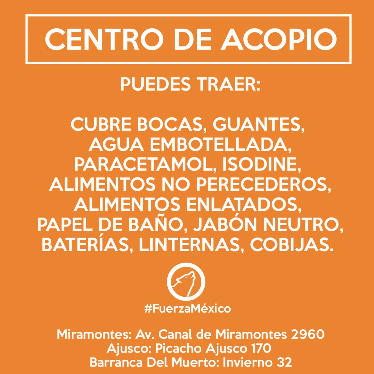 Recuerden que en <a href="/tacoslobo/">El LoBO Taquería</a> tenemos #CentrosDeAcopio para llevar a la <a href="/CruzRoja_MX/">Cruz Roja Mexicana IAP</a> #FuerzaMéxico