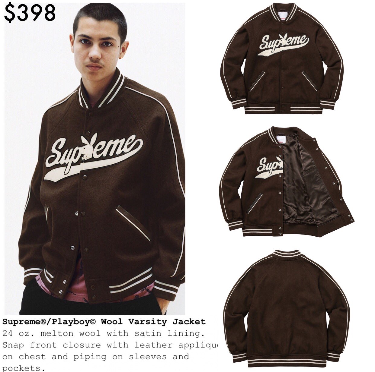 X 上的DropsByJay:「Supreme PlayBoy Wool Varsity And B&S