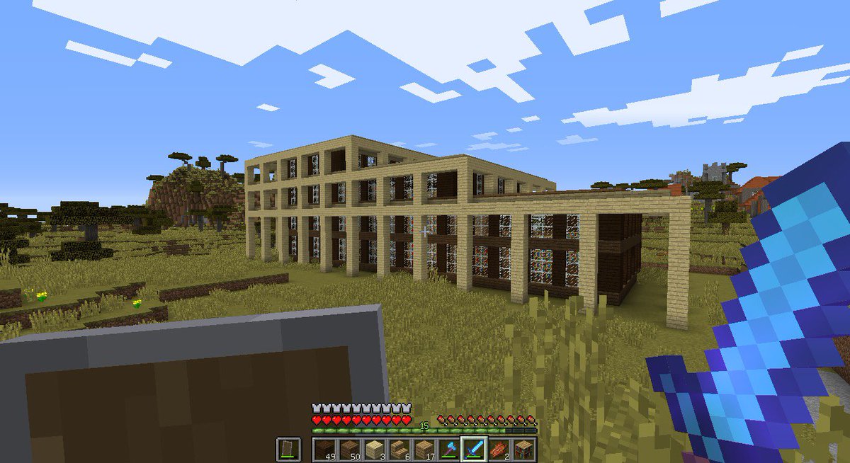 Amatsuyu Ar Twitter 図書館建設中 外装と中の一部まで 本棚をクラフトする資材が足りず完成はせず 資材調達後 内装と図書館周りを整えられれば完成です Minecraft マイクラ 図書館 本棚
