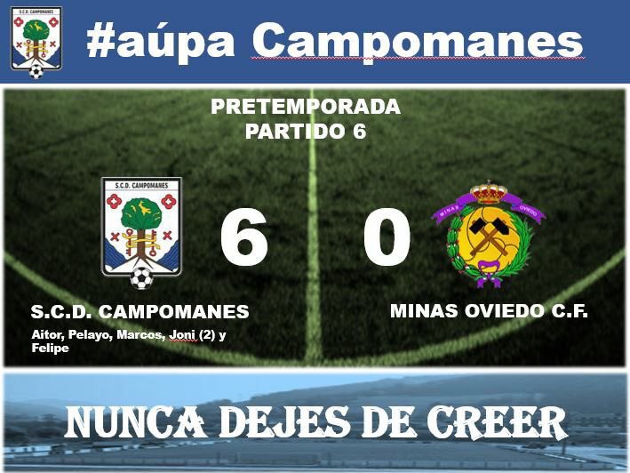 Victoria frente al Minas Oviedo CF por 6-0. Goles de Joni (2),Marcos,Pelayo Bango,Aitor y Felipe en el 6° partido de pretemporada