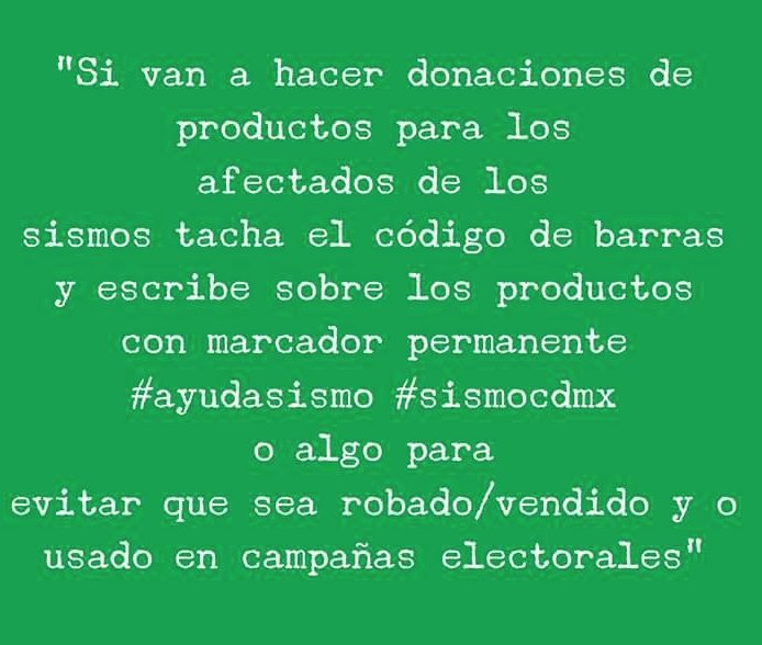 lecheconchispa's tweet photo. Para donaciones más seguras, marquen productos.
#temblor #Donaciones #alerta https://t.co/IMP8opAvne