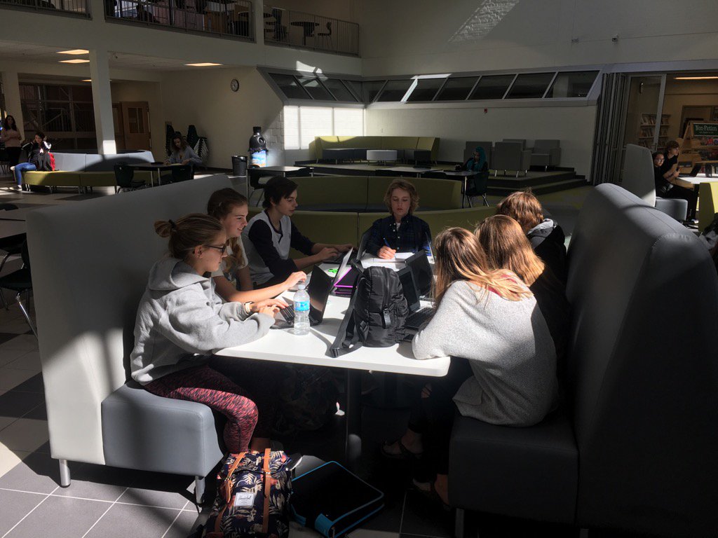 MedHatHigh's tweet photo. Foods 10 students planning their next recipe in the HUB! #NewEraMHHS #SamplesPlease https://t.co/aWjITf63jN