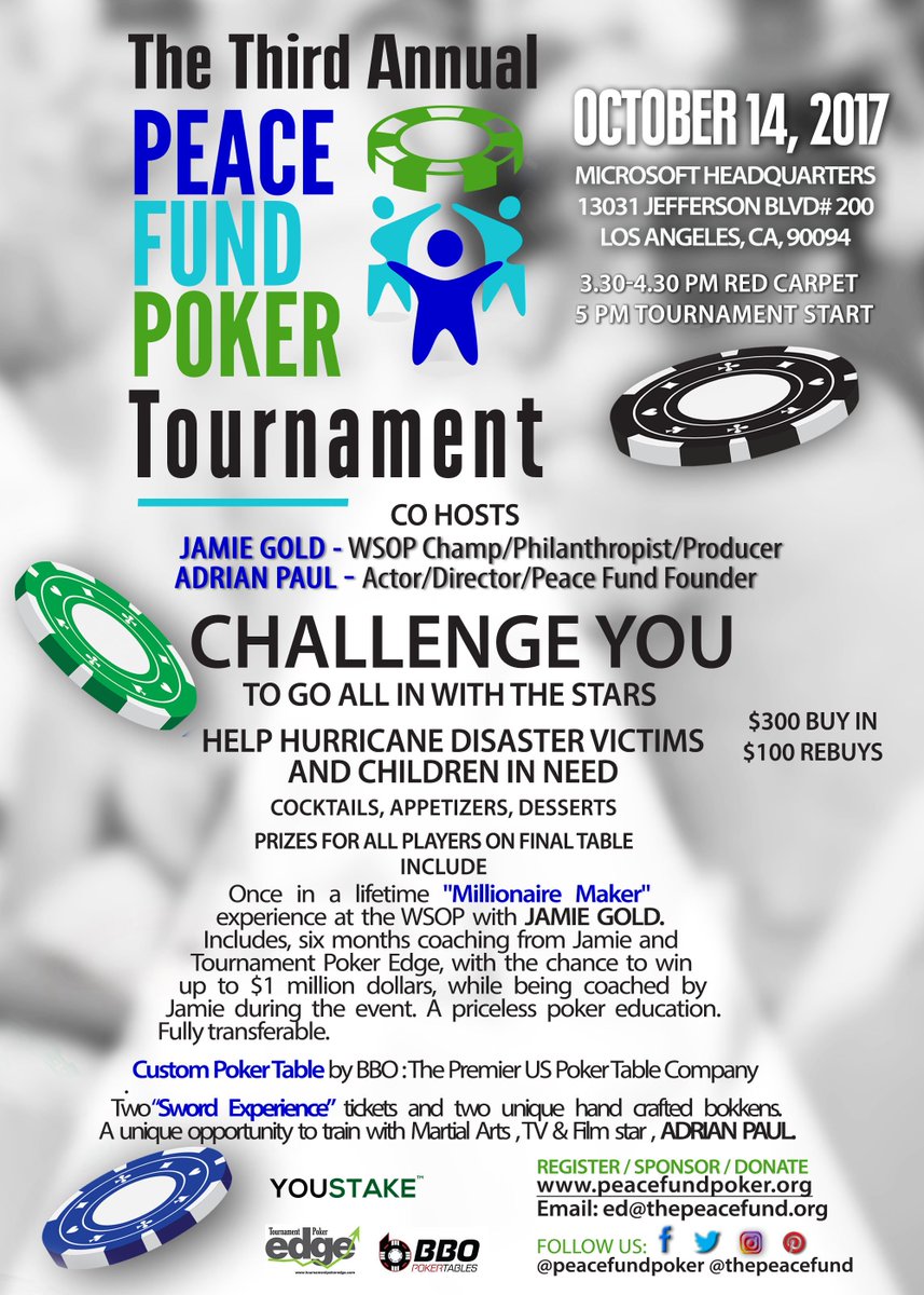 PeaceFundPoker's tweet photo. REGISTRATION NOW OPEN!
https://t.co/SvndVUjIa9
Join us on October 14th! https://t.co/HsLWcxCOgy