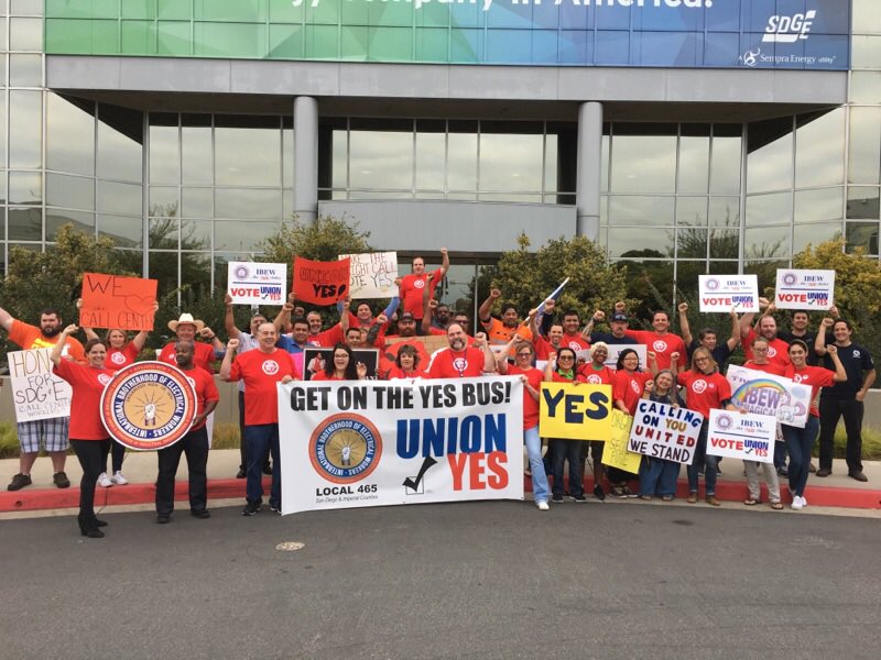 IBEW465's tweet photo. Thank U to everyone who showed up to our #solidarity rally 4 the @SDGE Call Center #Workers! #VoteUnionYES on Friday, Sept 22nd #CCCunited https://t.co/jzMsqqV0Sr