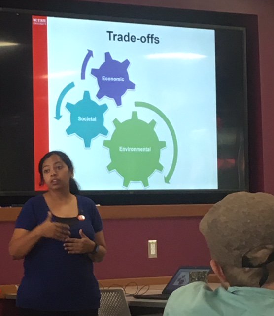 Paving w/ new materials = big environmental costs. Today <a href="/NCStateCCEE/">NC State CCEE</a> @ladyasphalt talked more sustainable options grad.ncsu.edu/news/2016/11/t…