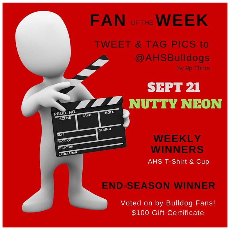 AHSBulldogs's tweet photo. VB: THURS - VARSITY v RPHS at HOME 6:30. WEAR #NuttyNeon for #spiritcontest. Tweet pics to @AHSBulldogs for vote! #SHARE @AustinCheer https://t.co/fG43DgTUT2