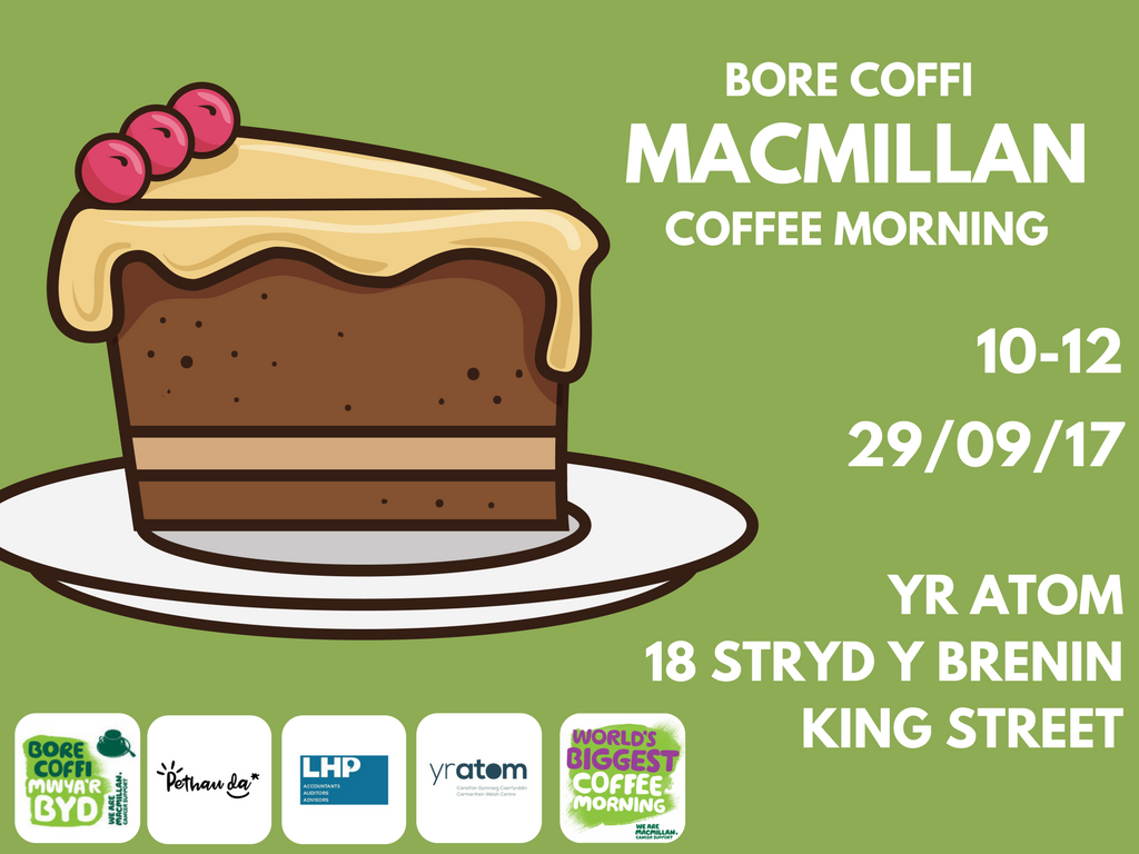 yr_atom's tweet photo. Bore coffi Macmillan coffee morning

⏰ 10-12

 📆29.09.17

📍 Yr Atom

Dewch I gefnogi!

@lhp_accountants

#yagym https://t.co/1F82UUL3kj