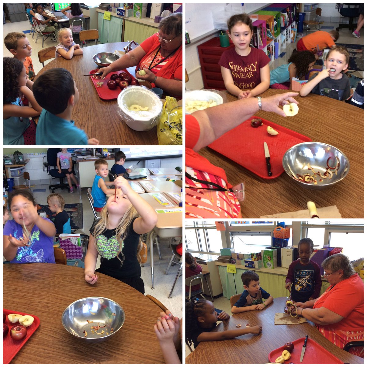 MrsVWells1's tweet photo. Applesauce day in Mrs. Wells' class! A tasty way to connect with our reading of the poem "Apple Sweet"! #GoGrewenow https://t.co/ynAzYO8re7