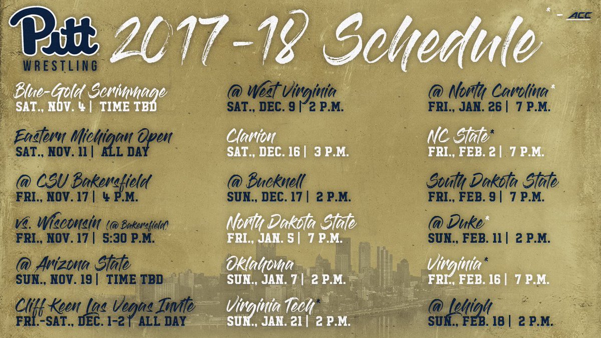 Pitt_WRES's tweet image. 🚨2017-18 SCHEDULE!!!🚨

IT'S HERE!

📰: bit.ly/2fiWjY8
📅: bit.ly/2hhVS0G
🎟: bit.ly/2yegNF5

#H2P