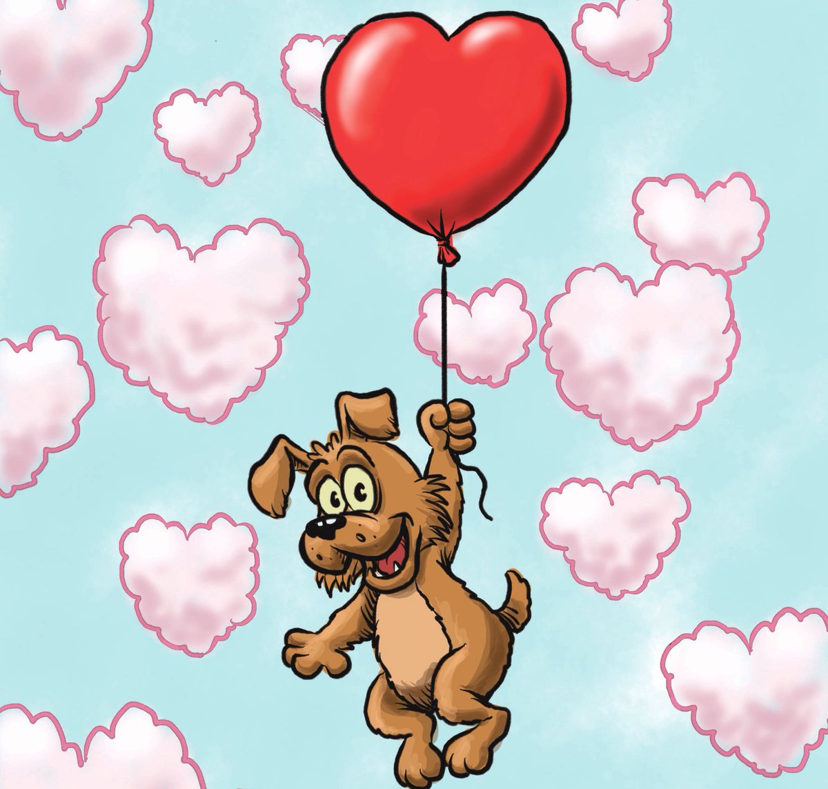 Puppylove. #puppylove #cutedog #dogcartoon #valentinesdog #cutepuppy #love #thopart #thopillustrations #heart #heartballon #loveclouds #dog