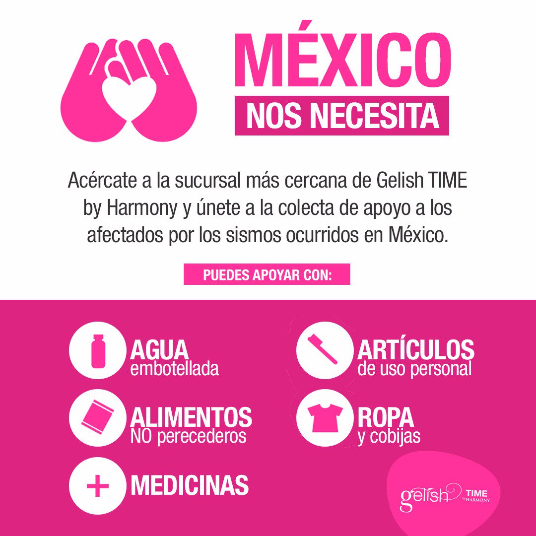 GelishTime's tweet photo. #GelishTimebyHarmony nos solidarizamos con los afectados del sismo ocurrido en el sur del país.
México es fuerte y unidos lo seremos más. https://t.co/Ckeh4NNEyH