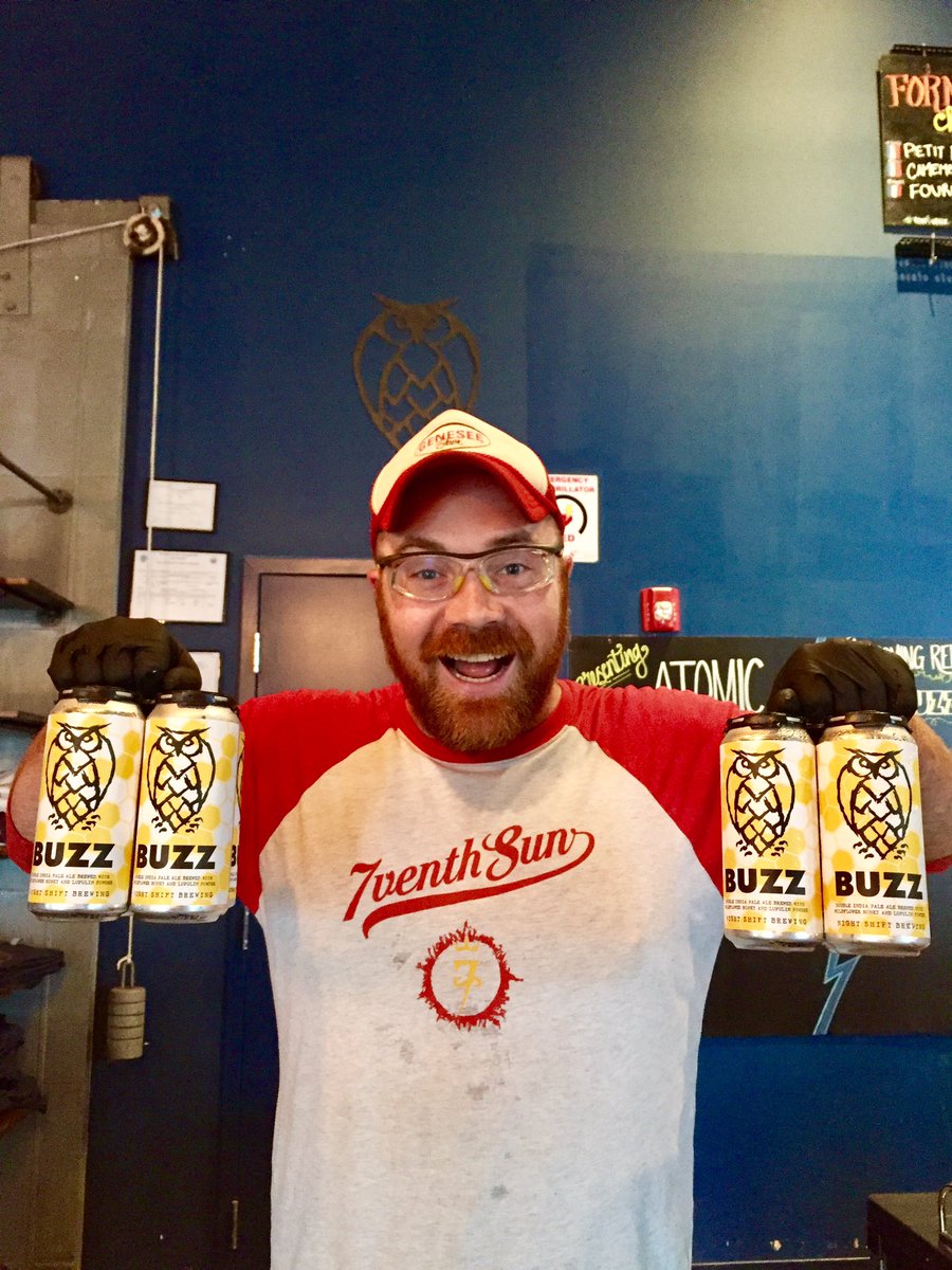 NightShiftBeer's tweet photo. Eric is almost done with his workday and he's stoked about his cans of Buzz! ~85 cases left at the moment. https://t.co/8xf9LkaSKM