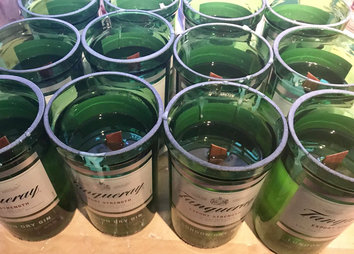 Made some upcycled #tanqueray bottle candles today ready for <a href="/ThriftFest/">Festival of Thrift</a> at the weekend, scented with my popular G&amp;T fragrance 🍸