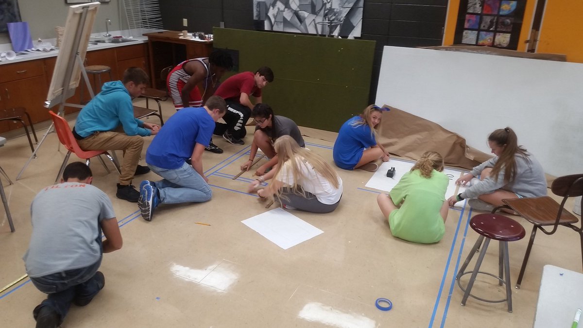 BrianBohlen's tweet photo. Project 18 Design Class laying out our life size #tinyhouse floor plan. #MakeItHappenCC #WeAreCC #CCEdFuture https://t.co/Ik3QWlg2m1