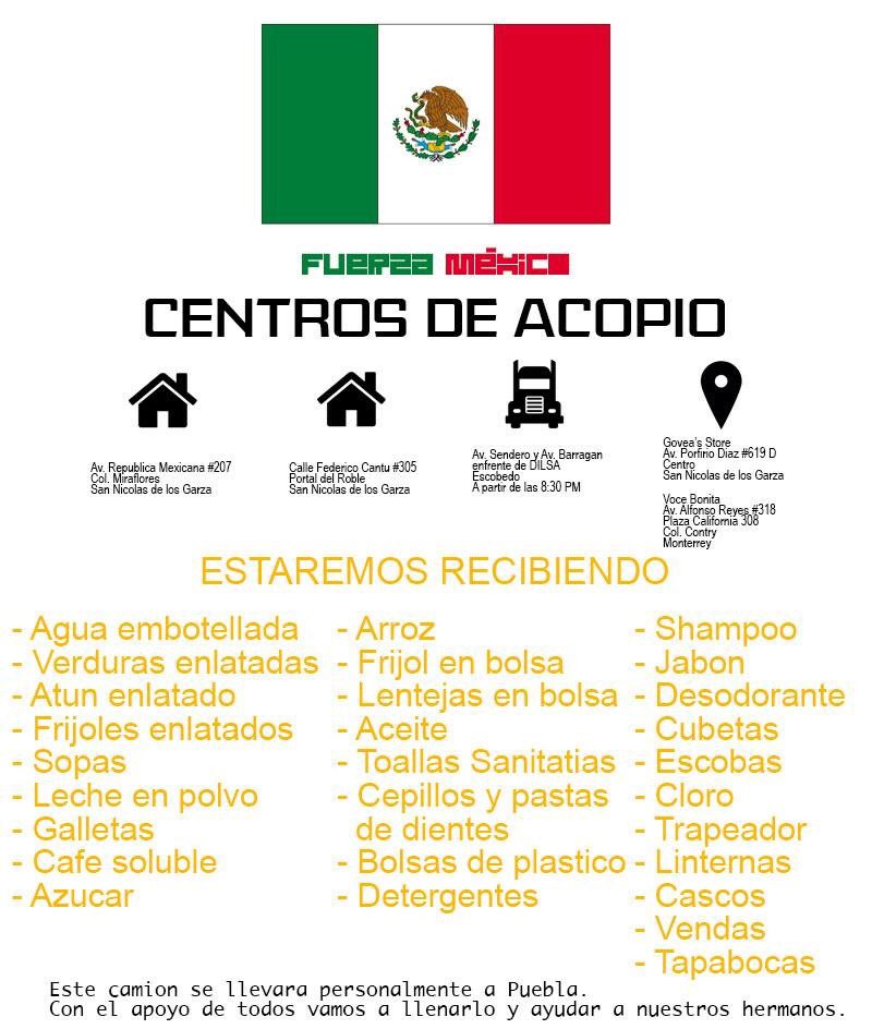 GuangosFc's tweet photo. Ayúdanos Apoyar a Nuestros Hermanos 
Estaremos Recibiendo lo mensionado en nuestros puntos indicados hasta el día viernes
#FuerzaMexco https://t.co/9IDyCQELa1