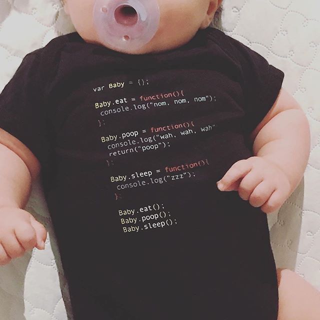 #Credit -> @lindavivah ・・・ Babies who code ✨#javascript Thank you @daburkho for this amazing design & baby outfit! ❤️Baby Nate loves it https://t.co/ID1N2N7eGj 1