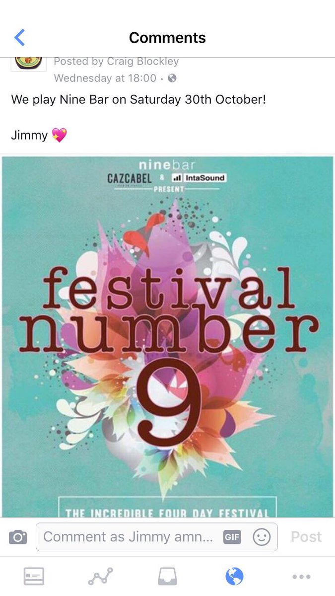 Next Saturday we play Nine Bar 👍💖