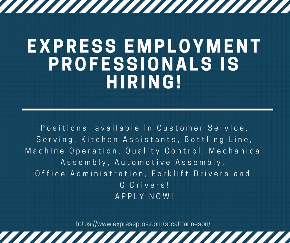 Express has multiple vacancies available for YOU! Apply today! #jobs #jobsearch #apply #nowhiring #hiring #career #work <a href="/NiagaraRegion/">Niagara Region</a>