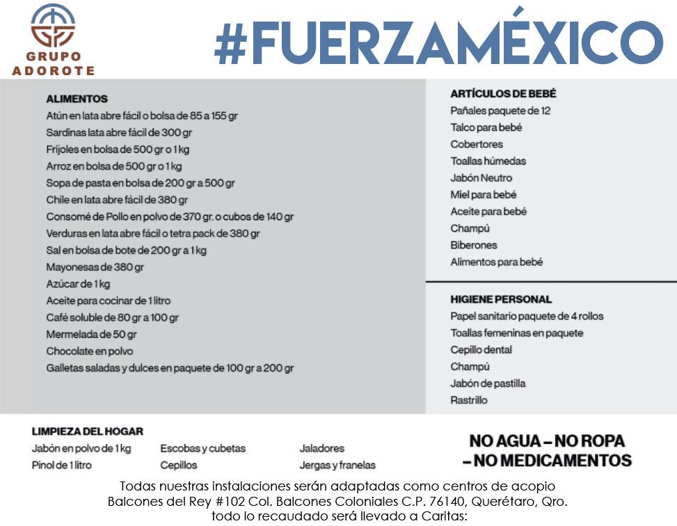 gpoadorote's tweet image. Todo nuestro apoyo a las personas afectadas por los dos terremotos, estaremos recibiendo donativos en especie en nuestras instalaciones!!