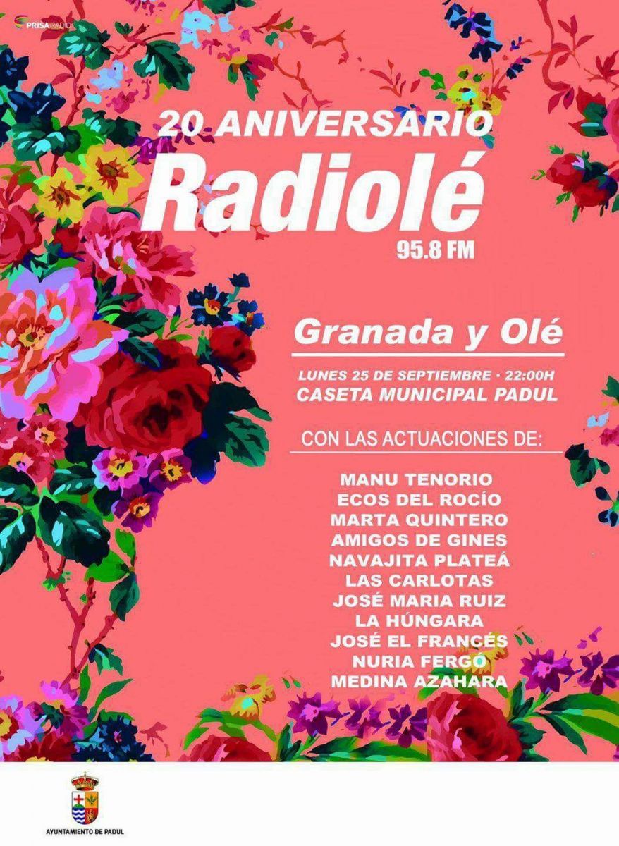 #25DeSeptiembre 
'Granada y Olé'
⌚22h Actuaciones:
<a href="/MartaQuintero/">Marta Quintero</a> 
<a href="/Las_Carlotas/">LAS CARLOTAS OFICIAL</a> 
<a href="/lahungarasonia/">Sonia Priego</a> 
<a href="/ElFrancesmusica/">Joseelfrances</a>
<a href="/MedinaAzahara_/">Medina Azahara Ofic.</a> ...