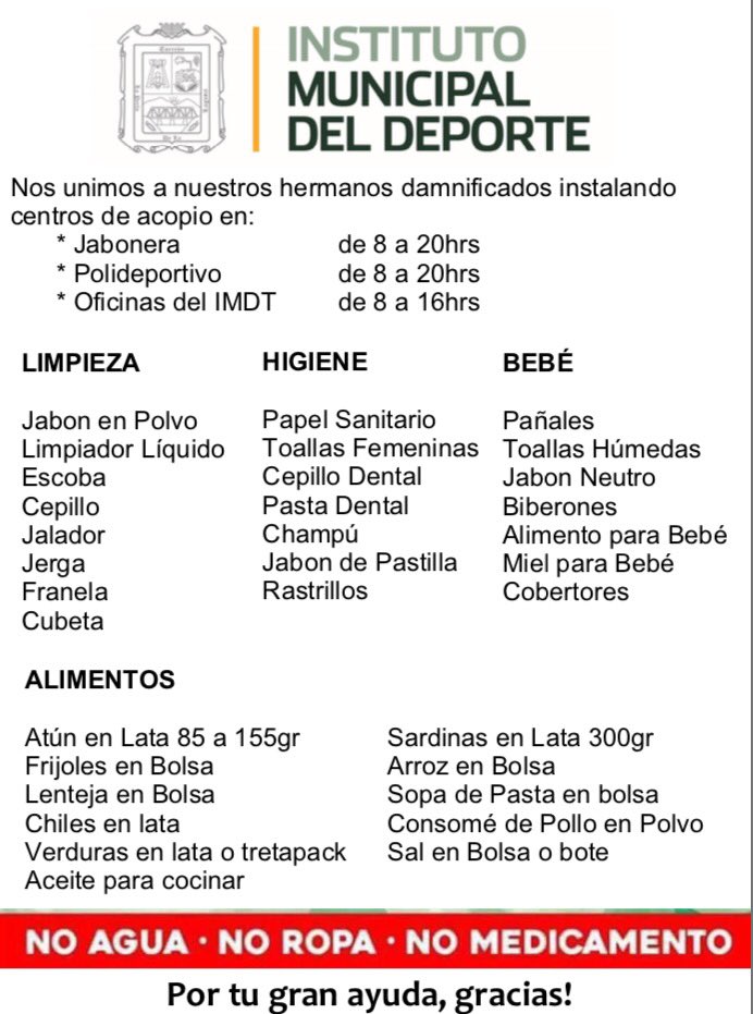 Súmate y apoya a nuestros hermanos que más lo necesitan #FuerzaMéxico #Sismo
