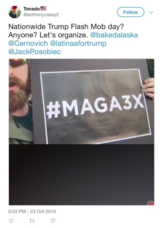 Cernovich, Baked Alaska, and MAGA3X sure do love organizing pro-Trump flash mobs...What a coincidence.