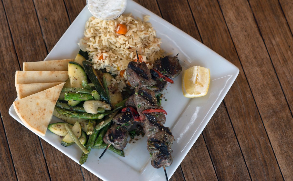 KafeNeoLB's tweet photo. Lamb Souvlaki Plate! 10 bucks! Today and EVERY Wednesday.  Best deal in town! #WednesdayWisdom #greekfood https://t.co/zfgbcstTrP