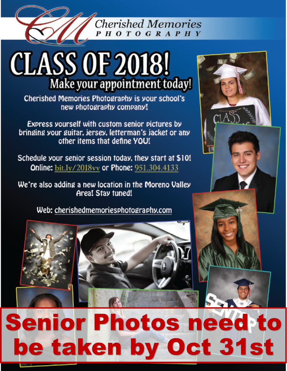 CHHSGuidance's tweet photo. *Attention Seniors*
Senior photos are to be taken by Oct 31st, please see the photo to make your appointment!! 👩‍🎓👨‍🎓📸 #ClassOf2018 https://t.co/hwEUUDbl9X
