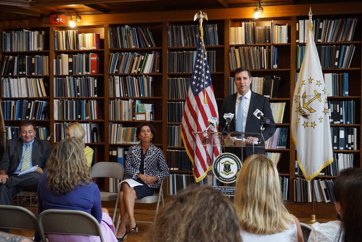 SethMagaziner's tweet photo. Big day: our bill to fund counseling for kids who witness violent crimes is signed into law! Thanks @GovRaimondo @JoeShekarchi @hannagallo27 https://t.co/8X5rxUkc8u