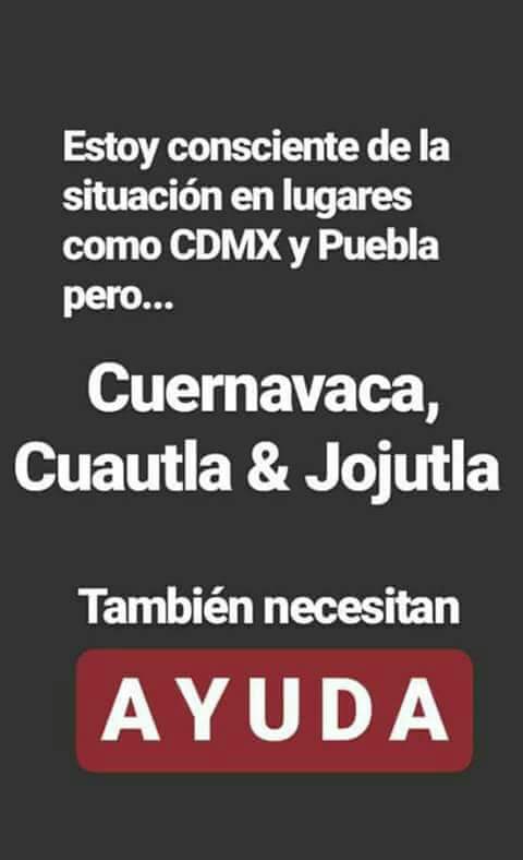Sandy931124's tweet photo. Porfa RT para mandar apoyo en diversas zonas #Totolapan #Cuautla #Jojutla @ClaudioAlcaraz @j_medina37  @omarnievesabl @chava_ac https://t.co/opXB6Xg4YW
