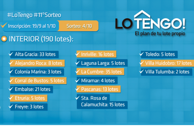 NotiCanalDos's tweet photo. @gobdecordoba #LoTengo  ya inscriben para el sorteo del 4 de octubre. 190 lotes en el interior de la provincia. 33 para #AltaGracia https://t.co/SSz3b01r6h
