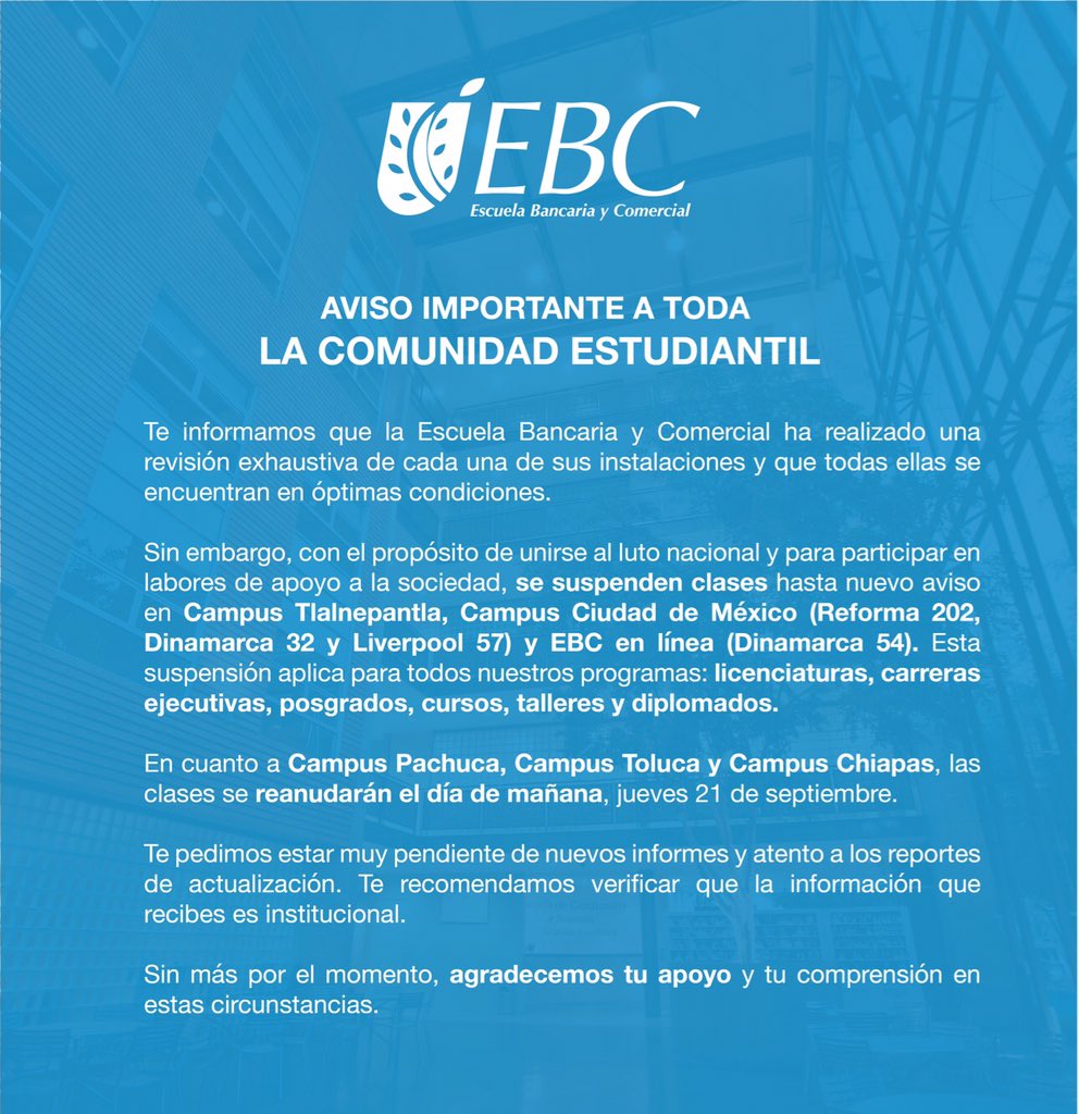 LaEBC's tweet photo. La EBC se une al luto nacional y se solidariza con todas y cada una de las familias afectadas. #FuerzaMéxico https://t.co/Z7ZQ8Fvx9m