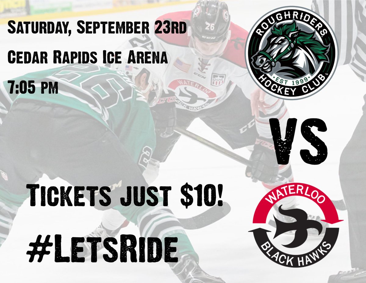 RidertownUSA's tweet image. Riders host @BlckHawksHockey this Saturday @CRIceArena.  Puck drops at 7:05 pm.  RETWEET for a chance to win a pair of tickets to join us!