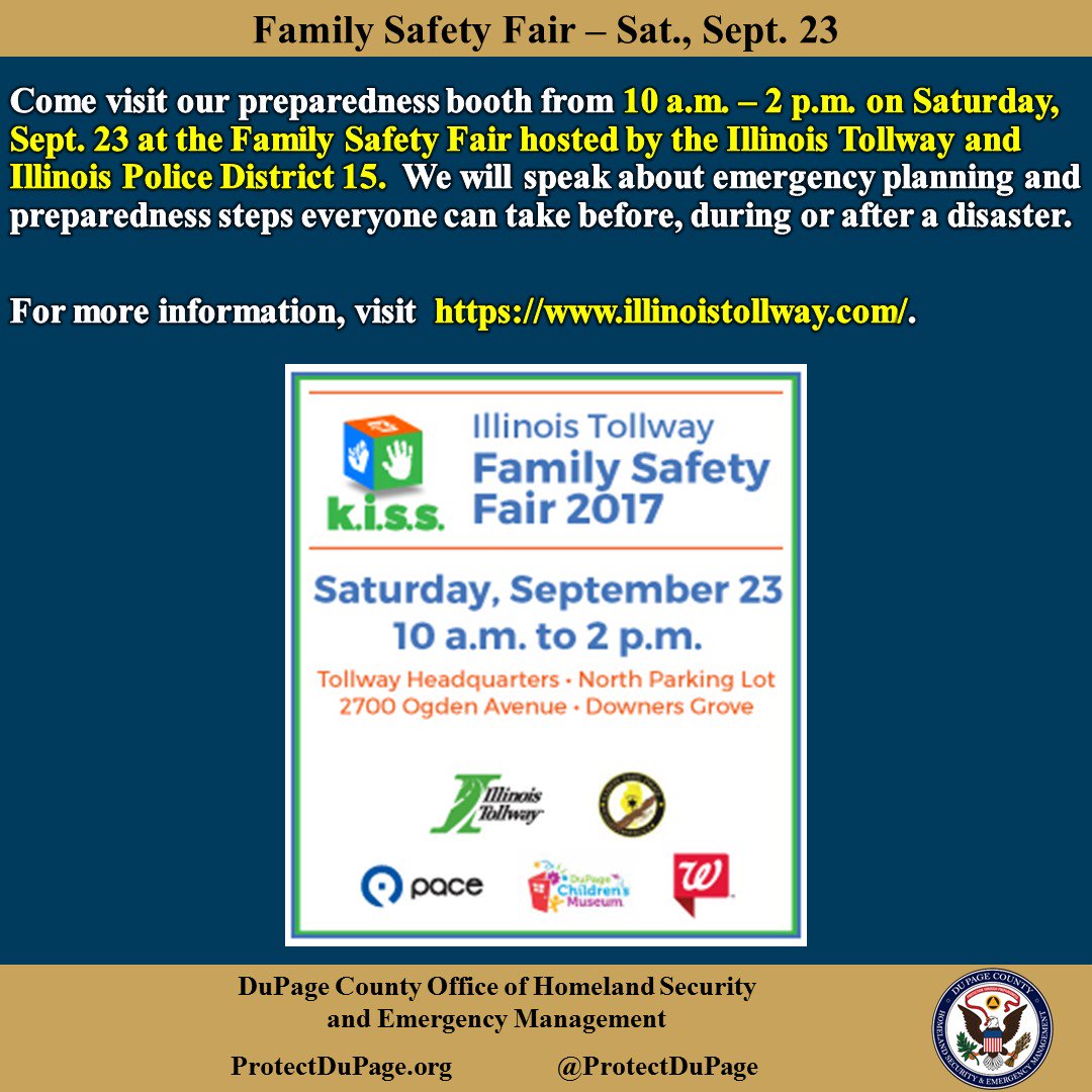 ProtectDuPage's tweet photo. Visit us at @ILTollway @ILStatePolice Family Safety Fair (9/23) 10 a.m.-2 p.m. 
@NHTSAgov  #NatlPrep @DuPageCounty @DuPageHD #TheRightSeat https://t.co/Pndi8pH9z3