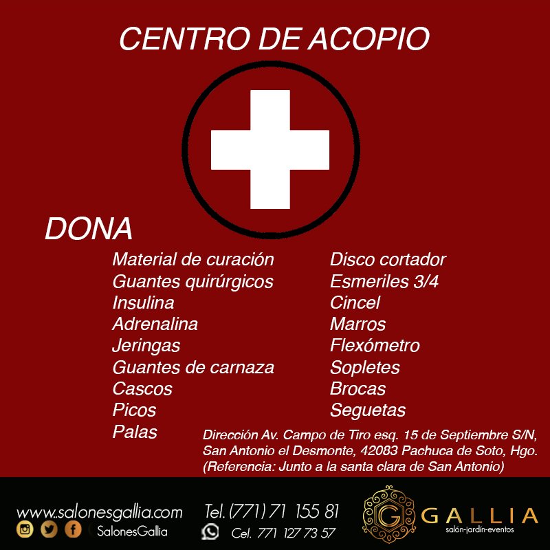 SalonesGallia's tweet photo. #Sismomexico urge apoyo, juntos ayudando. #Centrodeacopio  Av. Campo de Tiro esq. 15 de Septiembre S/N, San Antonio el Desmonte https://t.co/5h05yF233t