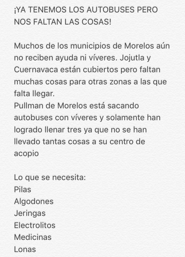 Netzachavez's tweet image. Información confiable.

Camiones libres para llevar víveres a Morelos.