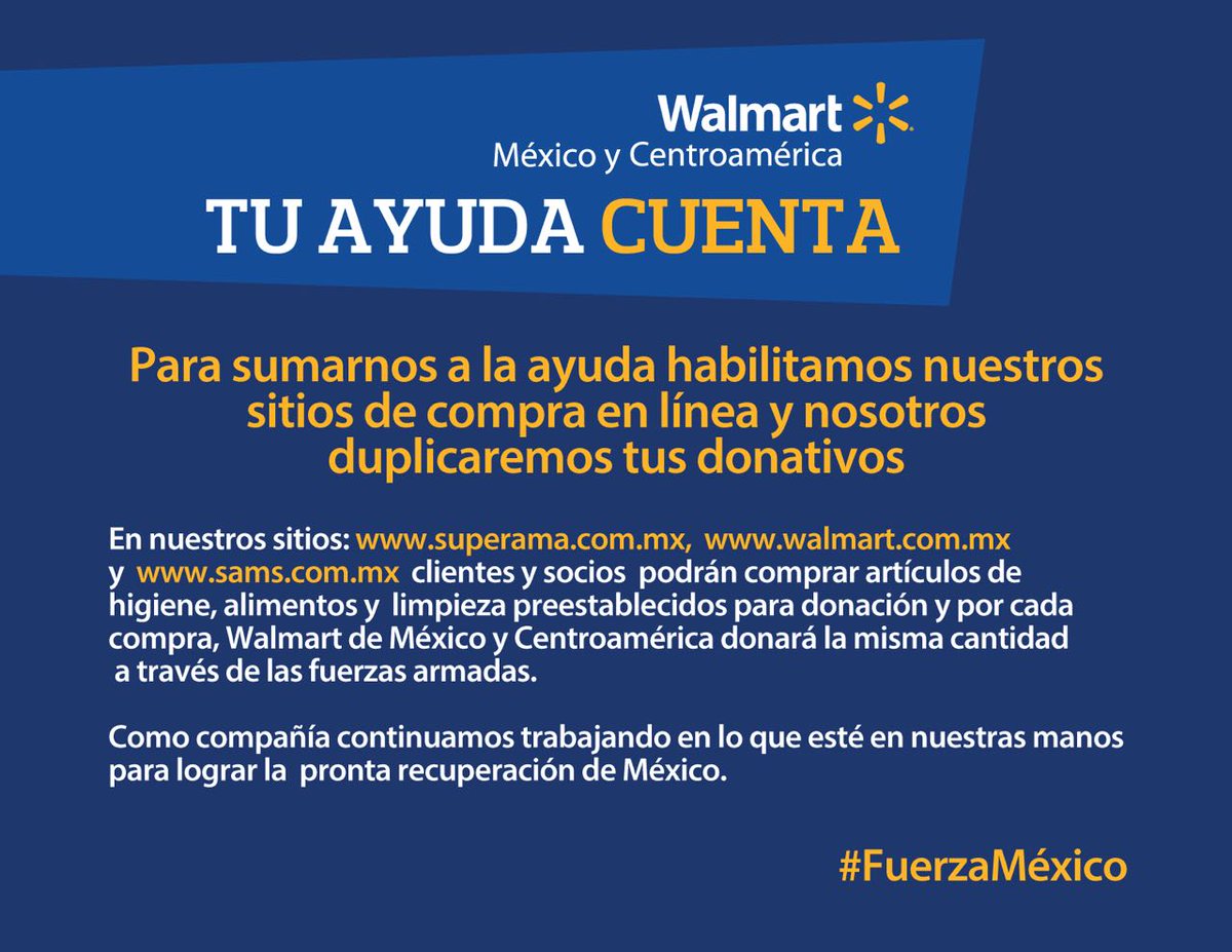 ¡Tu ayuda cuenta! Realiza tu donativo desde nuestros sitios y nosotros lo duplicaremos. #FuerzaMéxico