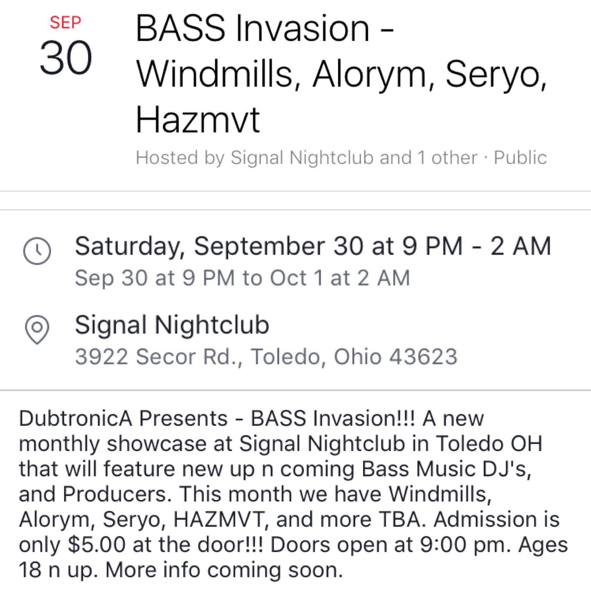 HAZMVT's tweet photo. BASS INVASION TOLEDO - SIGNAL NIGHTCLUB // Saturday Sep 30th
•Doors open at 9pm
•$5 at the door
•18+
#HAZMVT #419 #BassInvasion https://t.co/u8V8TgTM7Y