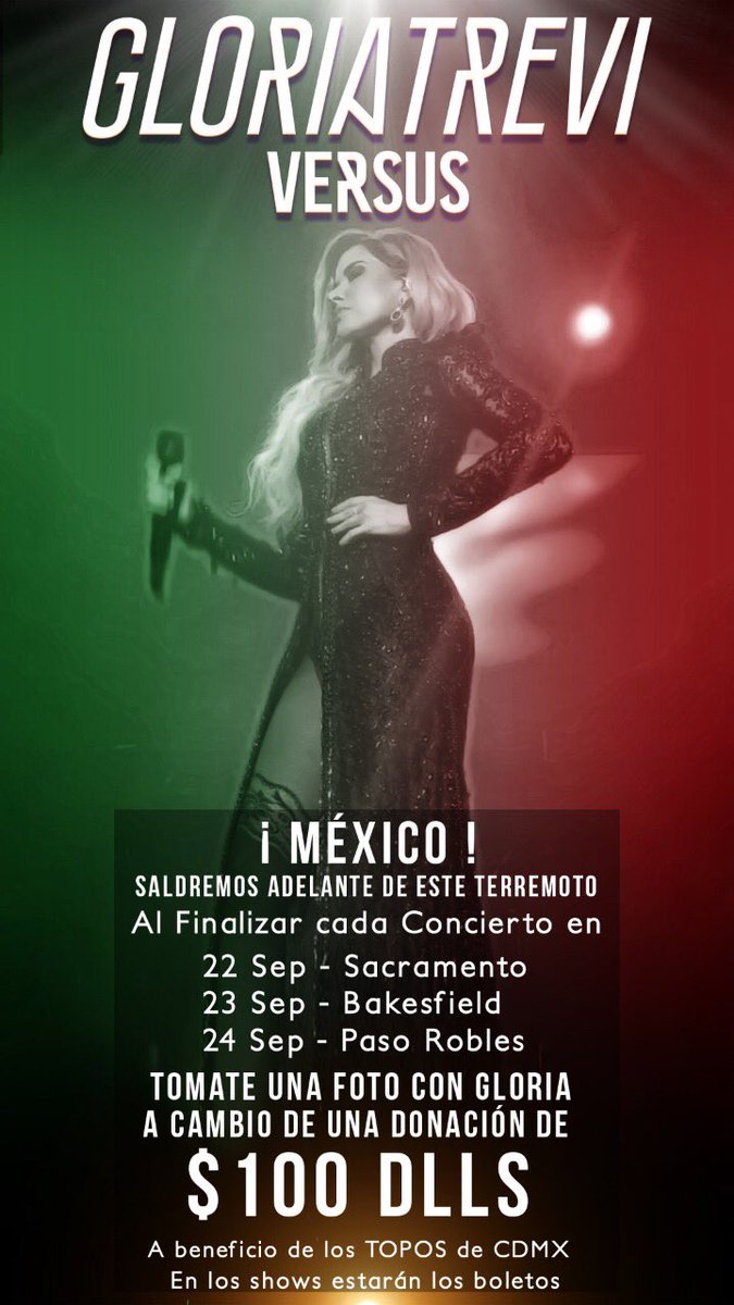 GloriaTrevi's tweet image. Este fin durante #Versus tomate una foto conmigo por Mexico! y el 100 porciento de lo recaudado se ira a Los Topos.