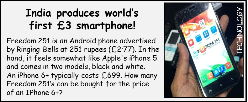 RigourMaths's tweet photo. Remember this from #DailyRigour no. 7, 03/07/16? How many Freedom 251's can be bought for the price of an iPhone 6+? #ThrowbackThursday #CfE https://t.co/OHRaf8mZoz