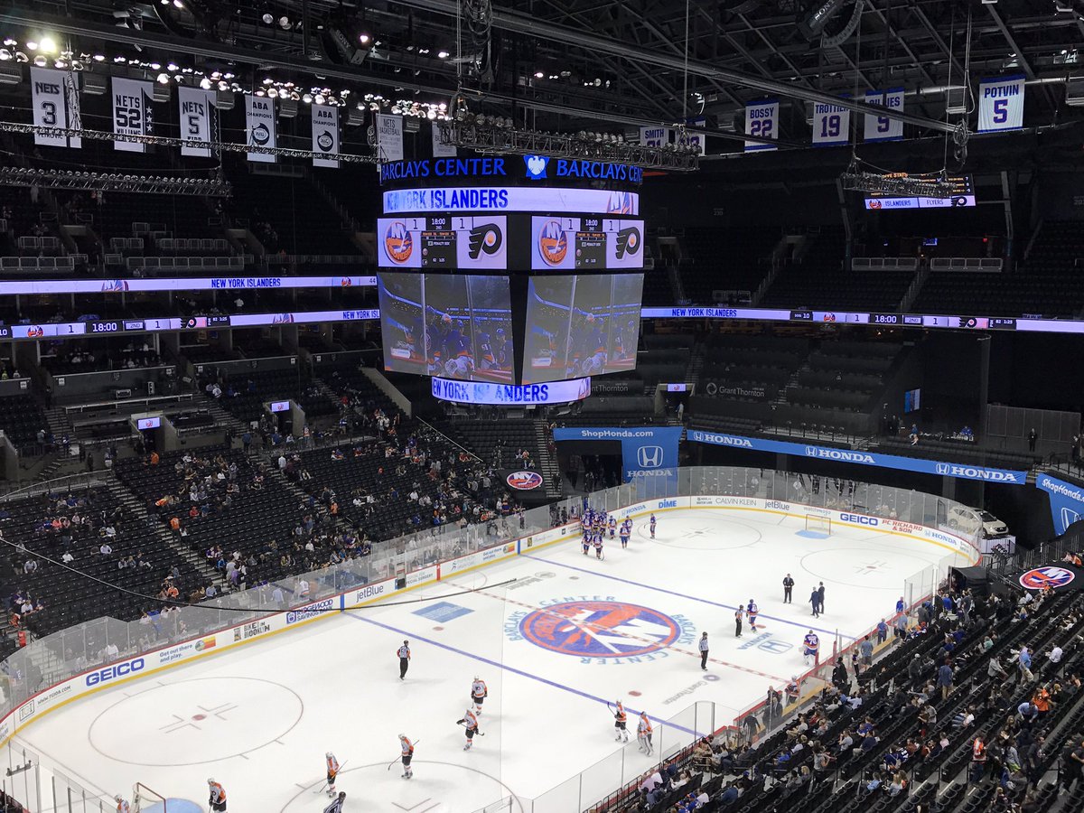NYIslanders's tweet photo. 1-1 tie game after 20 minutes at Barclays Center. #IslesSplitSquad https://t.co/v8yGLo8n52