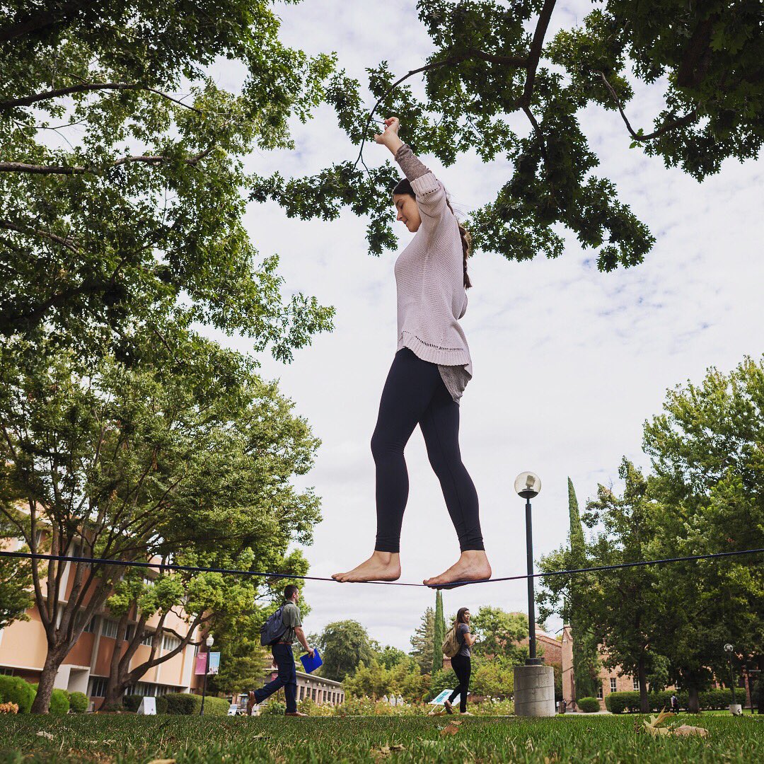 JasonHalley_CSU's tweet photo. Students @chicostate don't necessarily "slack off", rather #Slacklining to enjoy outdoors #ChicoGetsOut Log hours at https://t.co/uhVqs3KaYS https://t.co/l154WSblK8