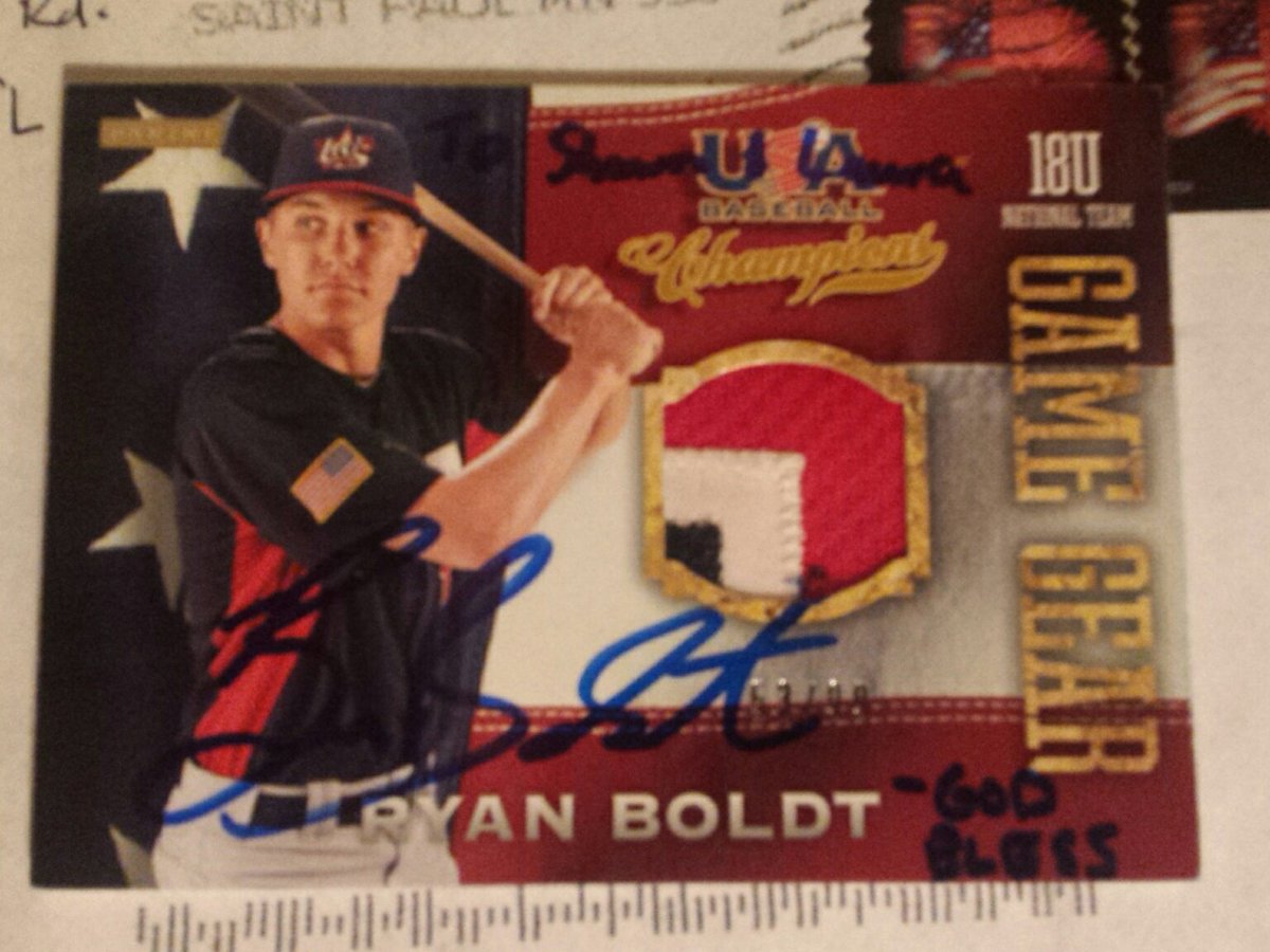 sgould11's tweet photo. @ryanboldt21 TY so much for the huge mailday. You rock. #USABaseball #Sickcard #BlessYou #TY https://t.co/xKb39DsL7D