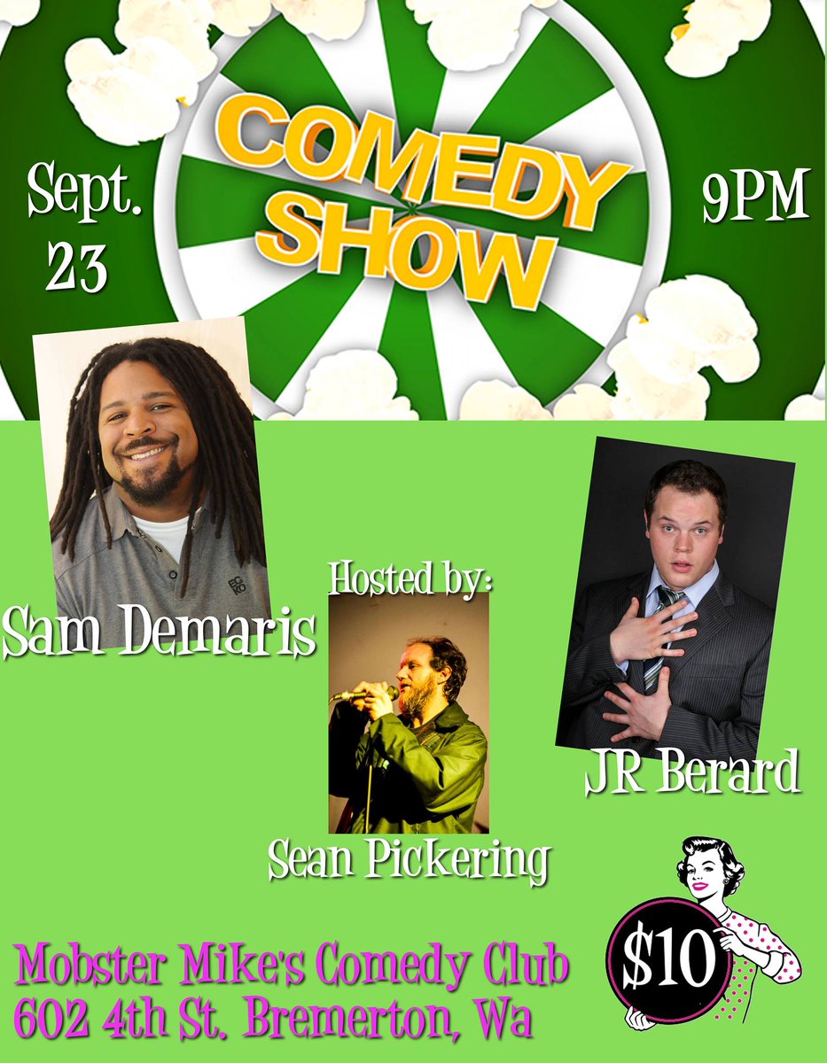 mobstermikes's tweet photo. This Saturday Night Comedy Show! Be there or be square daddy-o!
#damdemaris #jrberard #comedy #standup #mobstermikes #bremerton https://t.co/d0HpQuw3MV