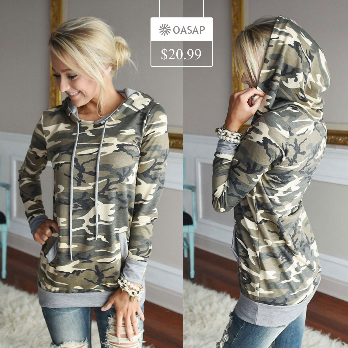 Get Camo Graphic Hooded Pullover Sweatshirt at goo.gl/rhkAyA #womenfashion #womensweatshirt