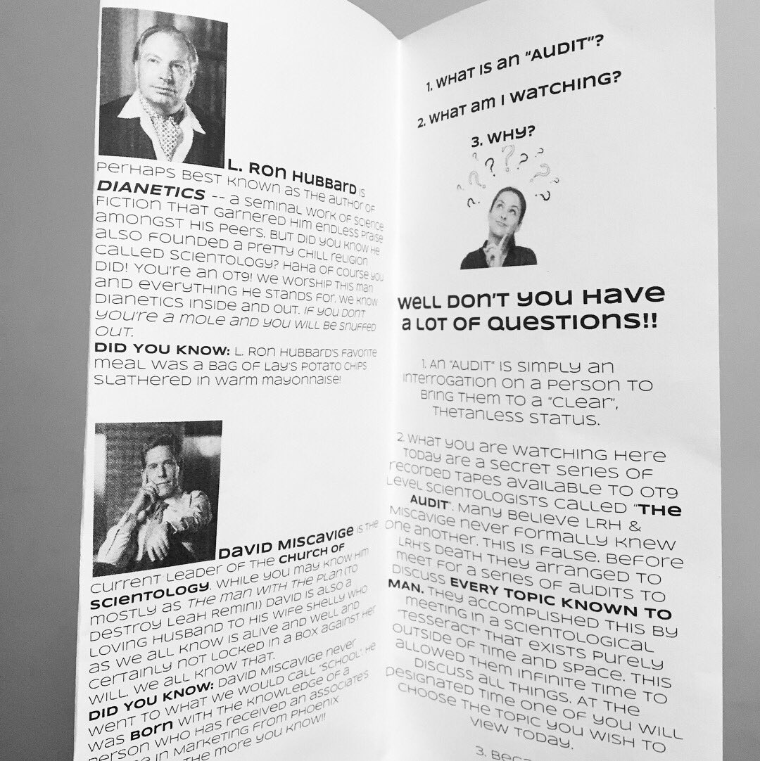 jamesbdwyer's tweet photo. The Audit is Thursday 9/21 7pm @ucbtny Chelsea.

$5.

This hastily slapped together Scientology literature?

FREE.

https://t.co/w8X8l2Ok28 https://t.co/3hEd4QqjRv