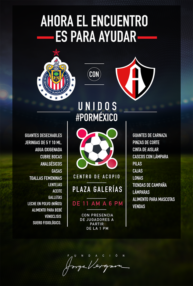 Chivas's tweet photo. RT ⚠️ ¡Mañana Centro de Acopio en Plaza Galerías! ⚠️ ¡Unidos #PorMéxico 🇲🇽! https://t.co/xINdlBSVP4