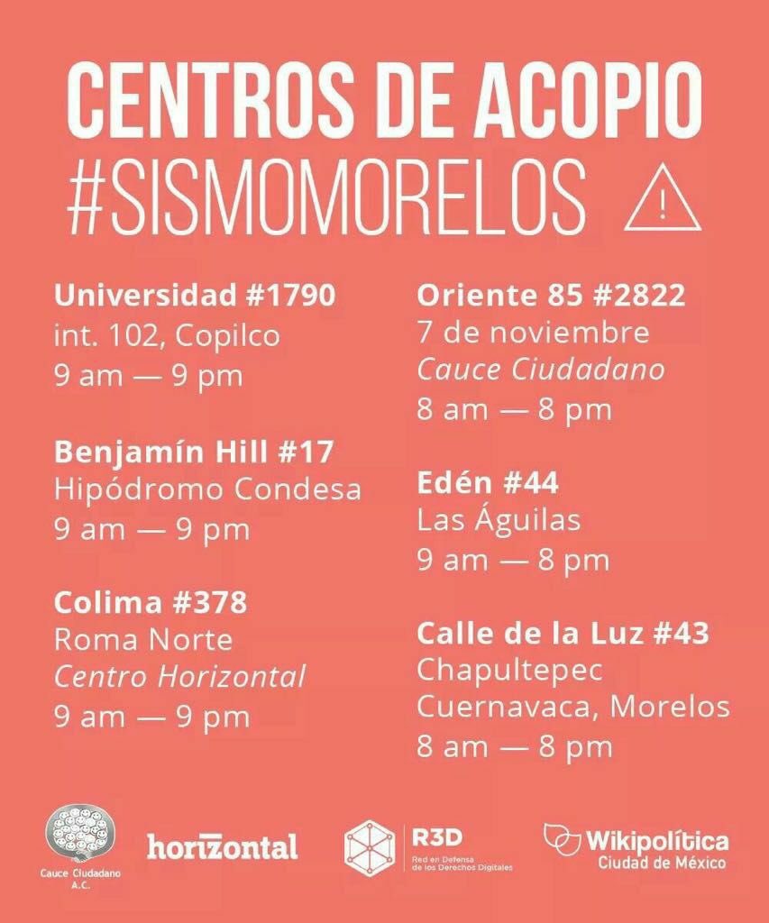 SkyAlertMx's tweet image. No nos olvidemos de #Morelos, los daños son severos y tenemos miles de damnificados. Aquí los centros de acopio para ayudarlos. 🇲🇽
