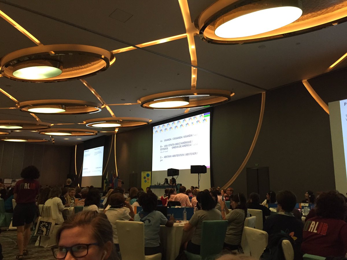 karinfreden's tweet photo. Vote on next World Conference happening now! Uganda vs USA. The excitement is tangible #36WoCo https://t.co/csSH9ajmCT