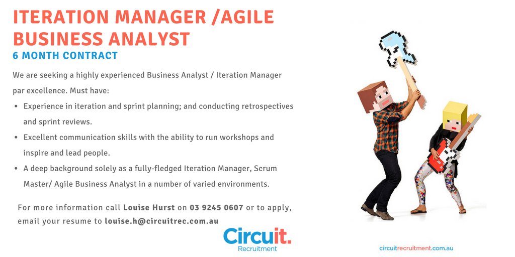 CircuITRecruit's tweet photo. We are on the hunt for an #IterationManager /#Agile #BusinessAnalyst! Check out the details here, or contact @louise_circuit for more info! https://t.co/8Kz5lYvZMH
